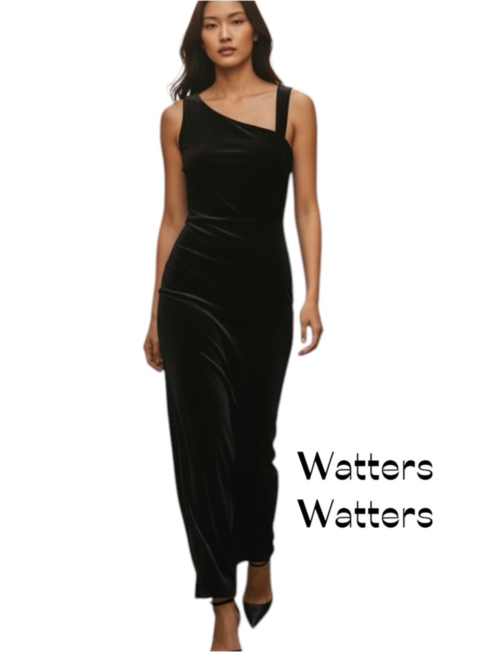 Watters Black One-Shoulder Velvet Evening Dress Size 4
